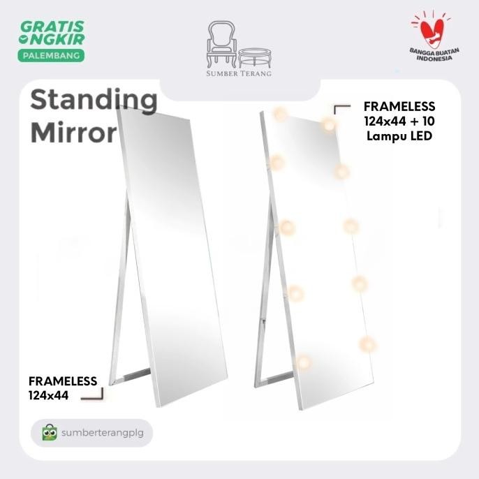 Cermin Berdiri Aesthetic Mirror Standing Cermin Panjang Kaca Lampu LED