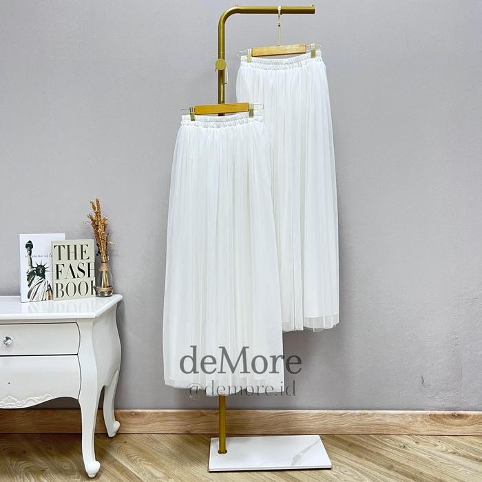 [Demore] - Rok Tutu Tile Panjang Wanita Putih Polos - Bawahan Casual Rempel Dewasa - Tulle Skirt