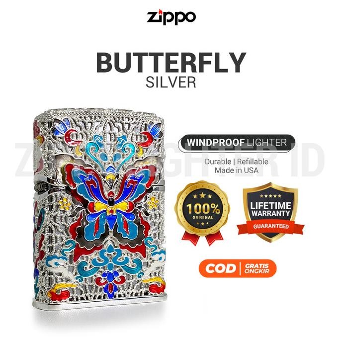 Baru Korek Api Zippo Butterfly Silver