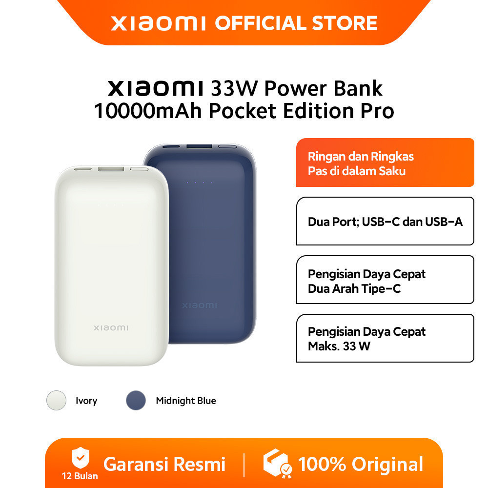 Xiaomi Power Bank 33W 10000mAh Pocket Edition Pro | Ringan dan Ringkas | Pas di Dalam Saku | Dua por