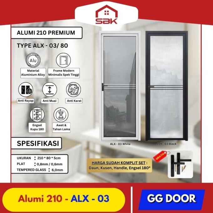Best Pintu Kamar Mandi | Pintu Aluminium 80X210 Tempered Glass Gg Alumi 80 Alx Series