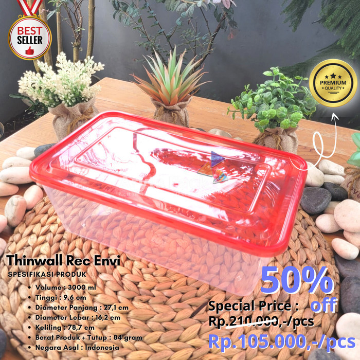 READY THINWALL KOTAK MAKAN ENVI ANTI PECAH REC 3000ML 3LITER CAP WARNA - WIB