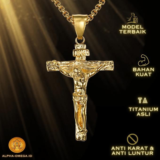 Kalung Salib Yesus Pria Katolik - Kalung Salib Corpus Titanium Asli Anti Karat