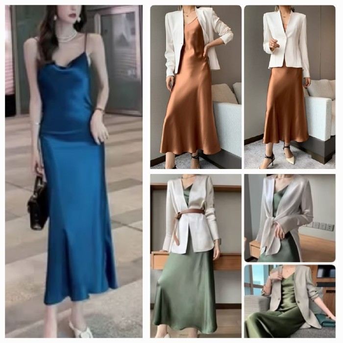 New Produk Satin Tanktop Long Dress Maxi Maxy Baju Polos Wanita Midi Pesta Asd84