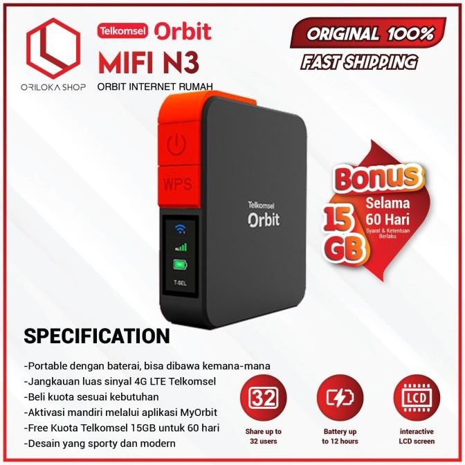 Murah Telkomsel Orbit Mifi N3 | Hkm M23 Modem Mifi Wifi 4G Portable | High Speed Bonus Data