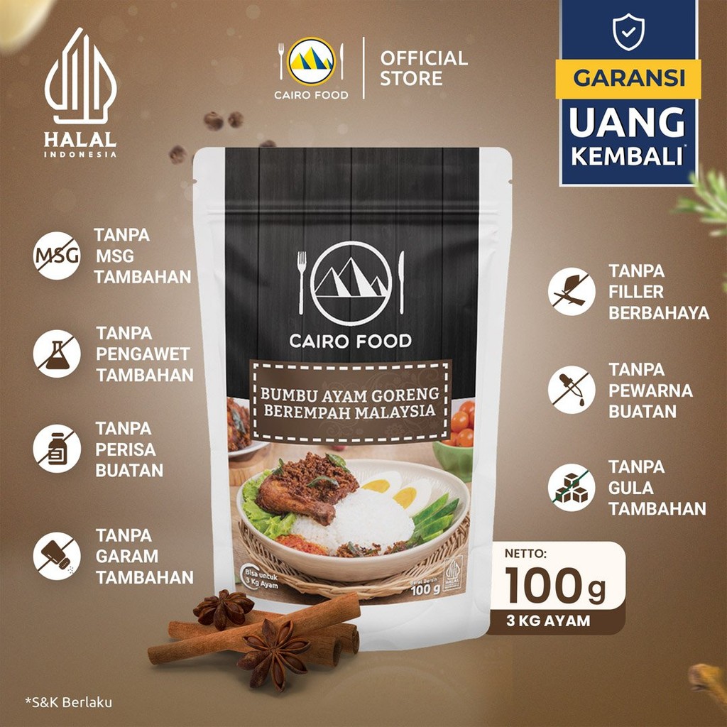 

Bumbu Ayam Goreng Berempah Sehat – Tanpa MSG, 100% Rempah Murni | Cairo Food - 100 gram