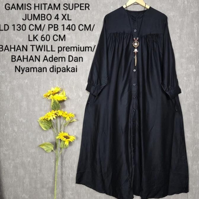 Gamis Hitam Super Jumbo Ld 130 Cm Model Polos Kekinian Terbaru