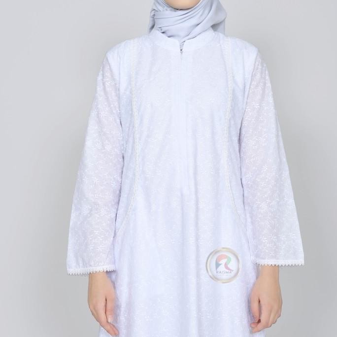 Gamis Putih Katun Jepang Motif Kotak / Baju Gamis Putih / Gamis Putih Terlaris