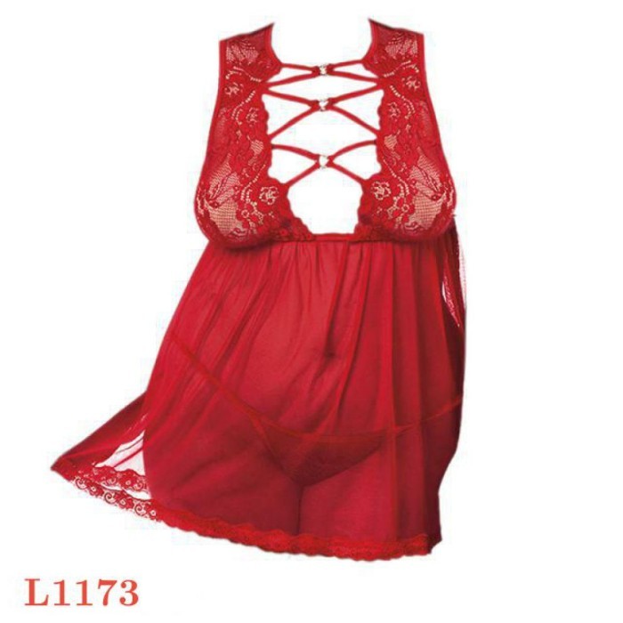 L1173 Baju Tidur Haram Sexy Jumbo Big Size Babydoll Mini Dress Merah