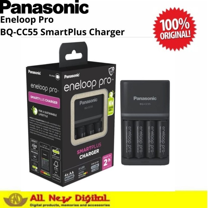 Panasonic Eneloop Pro Bq-Cc55 Smartplus Charger W/ 4Xaa 2500Mah