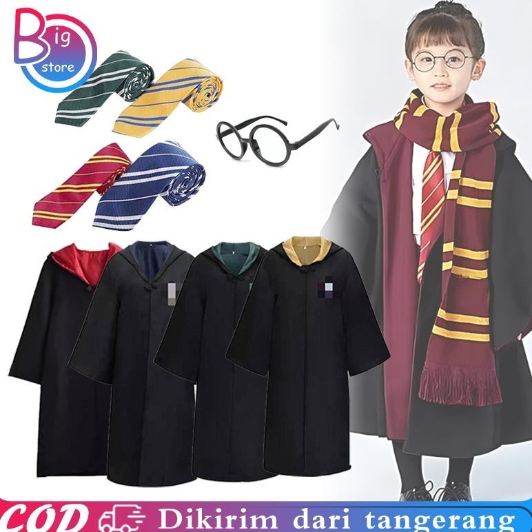 1set Jubah Anak + Necktie Cosplay + Kacamata Cosplay Robe Anak Kostum Jubah Seragam Sekolah Hallowee