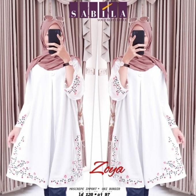 New Zoya Tunik Baju Atasan Wanita Putih Bordir Modis jumbo big size