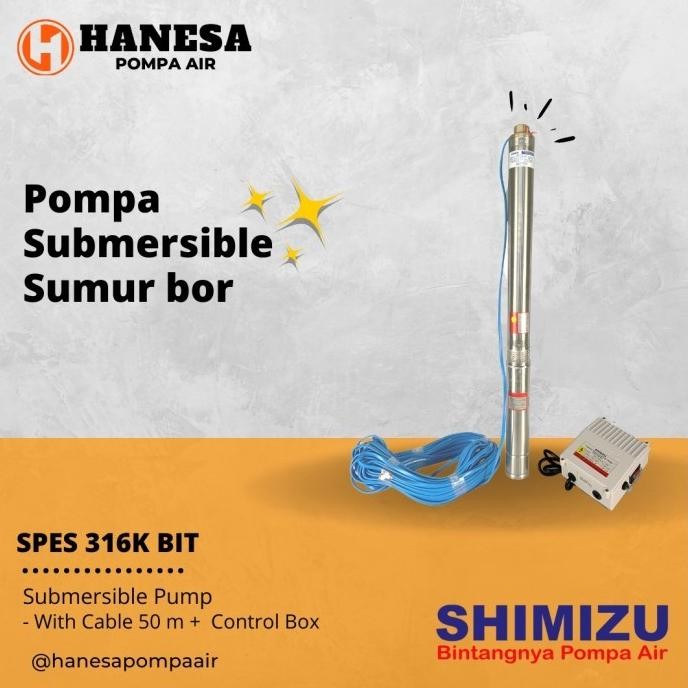 

Ready Shimizu SPES316-K BIT (3/4 HP + w/ CABLE 50 m + CB) Pompa Sumur Bor Eco Series 3