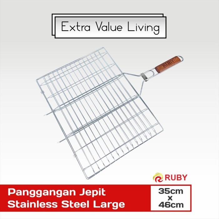Pemanggang RUBY Panggangan Jepit Size L Alat Panggang Ayam Ikan Stainless RB-524 anti lengket anti p