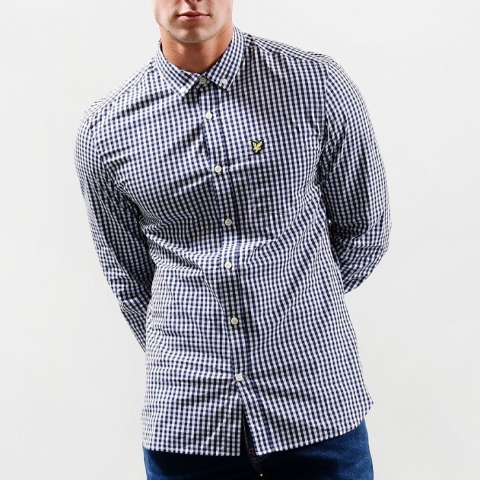 Terbaru Lyle And Scott Long Sleeve Gingham Shirt Navy Original Best Seller