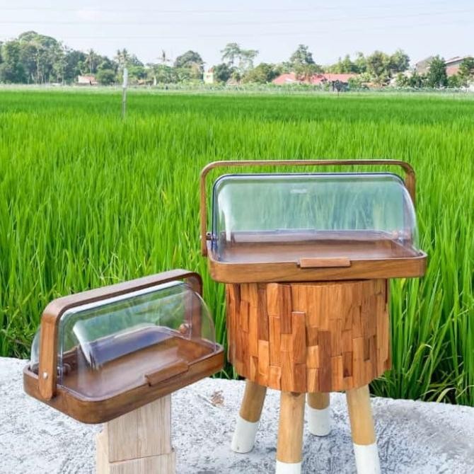Grosir Tempat Roti Slide Bread Box Kayu Jati Solid / Wooden Bread Basket Food Grade