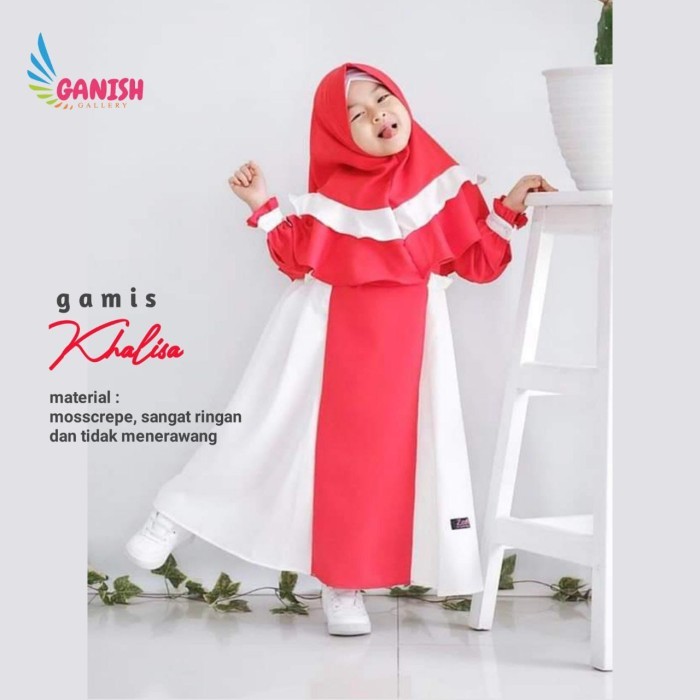 RT808 Gamis Anak Dewasa Merah Putih Baju Muslim Perempuan Bisa Couple Adem FREE ONGKIR
