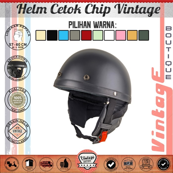 

BERMUTU Helm Vintage Cetok Chips Retro Bogo Setengah Kepala Dewasa Ukuran M L