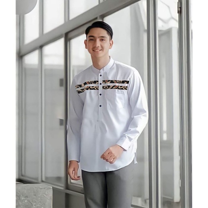 NX808 Baju Koko Pria kayser Kombinasi Batik Lengan Panjang Muslim SALE