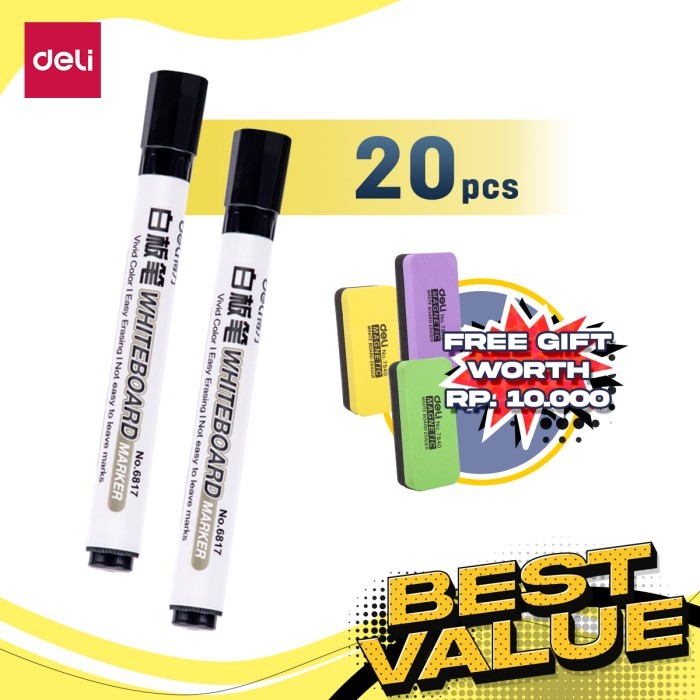 

Deli Paket ATK Ekonomis 20 pcs Spidol Papan Tulis Tinta Hitam 6817