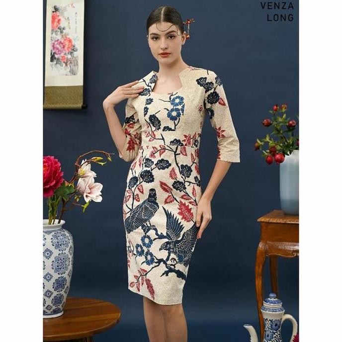 Super Sale, Evercloth Venza Long Dress Wanita Batik Couple Modern Dress Batik Modern