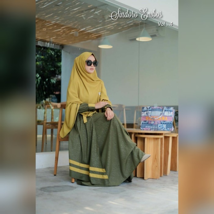 Gamis Syari Set Khimar Sindoro Embos Rosehana Hijab