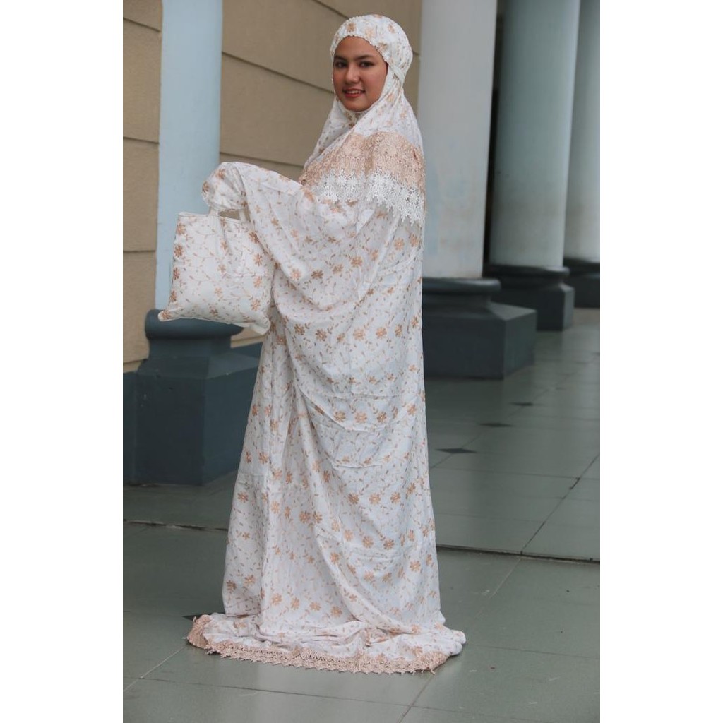 Diskon Mukena Terusan Sutra Jepang Prada Bordir Coklat Besar Super Jumbo