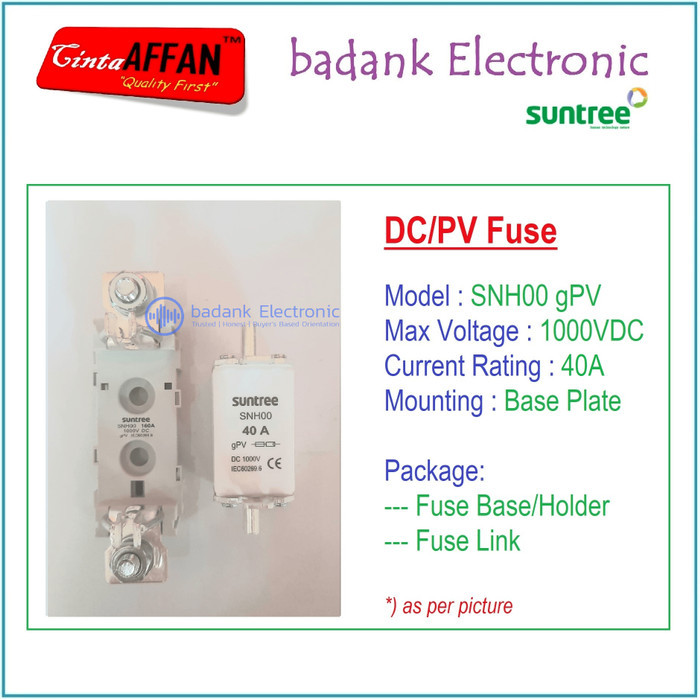 40A - SUNTREE SNH00 gPV 1P 1000V DC Fuse Base/Holder + Fuse Link PV