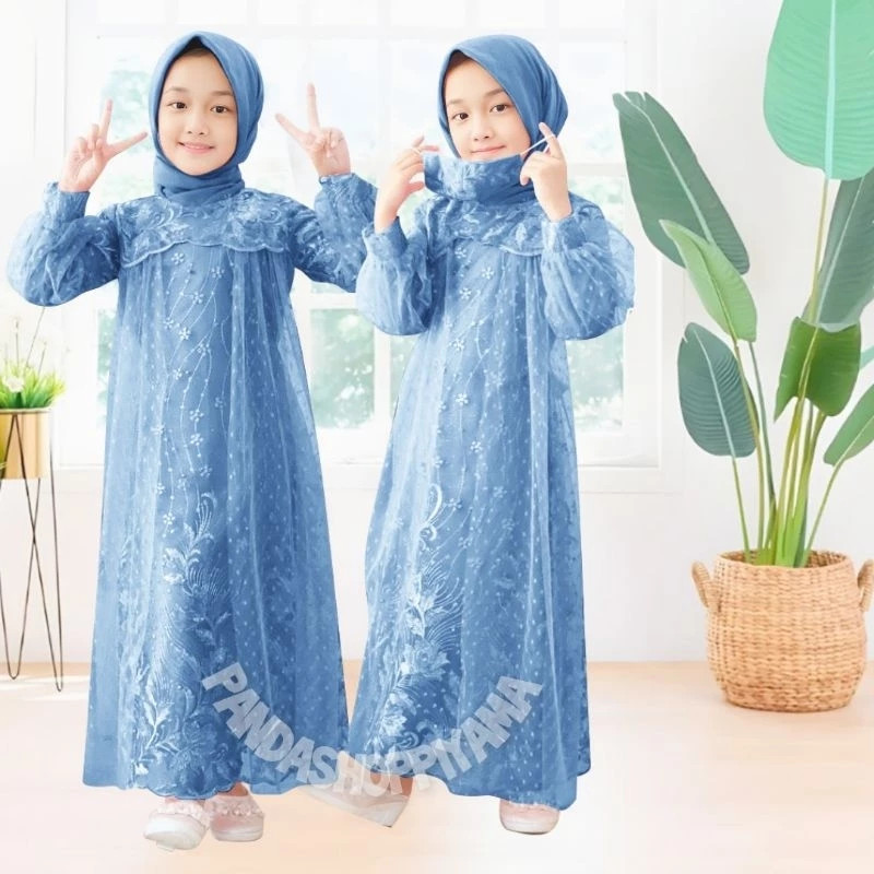 TERLARIS - Gamis Anak Eliana Dres Pesta Brukat Tile Kondangan Maxi Dress Kekinian TH05