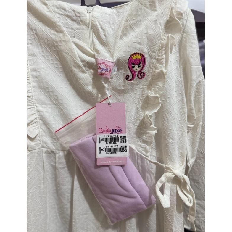 HK Rodeo Junior Setelan Dress Panjang / Gamis Plus Hijab Anak Perempuan Putih TERLARIS