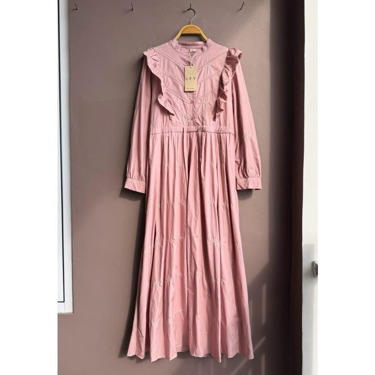 HK Gamis Ribbon, dress lfy, gamis lafreya, gamis bangkok, gamis putih, white maxi, dress katun bordi