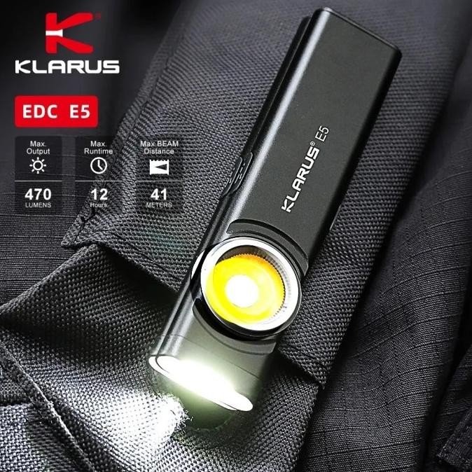 Murah Klarus E5 470 Lumens 41 Meters Edc Rechargeable Flashlight Senter