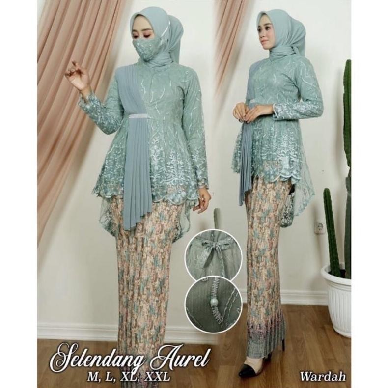 CR - Setelan Baju Kebaya Modern Slendang Aurel Hijab Muslim Bahan Tille Untuk Wisuda Kondangan Mix R