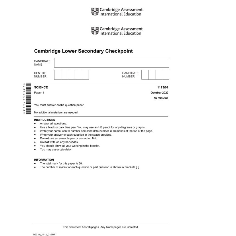 

Secondary Checkpoint Science 1113 2015-2023 Past Papers & Mark Schemes