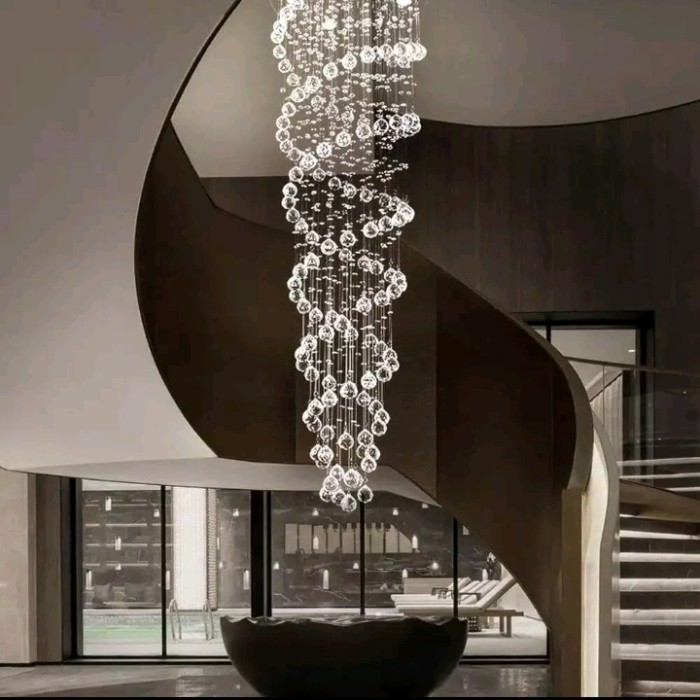 Lampu gantung kristal void tangga modern led spiral
