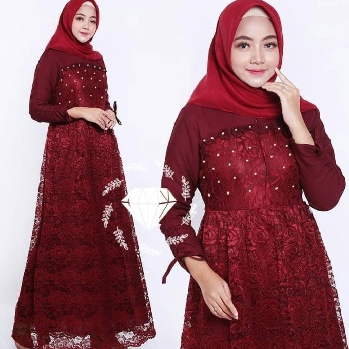 Gamis Pesta Mewah Jenny Maroon Baju Lebaran Premium Bagus Murah Jen At Terbaru