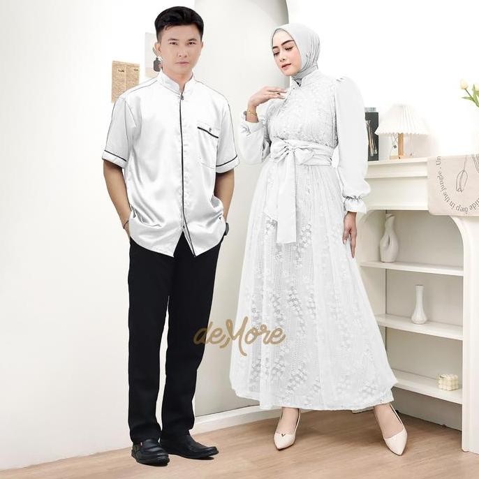 [Demore] - Davisha / Davina Setelan Baju Couple Sarimbit Lebaran | Gamis Brukat Kondangan Wanita Dew