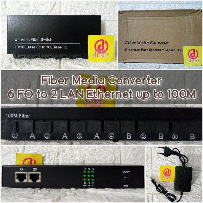 HTB Media Converter 6 FO SC FIber Optic Port to 2 Ethernet Switch LAN