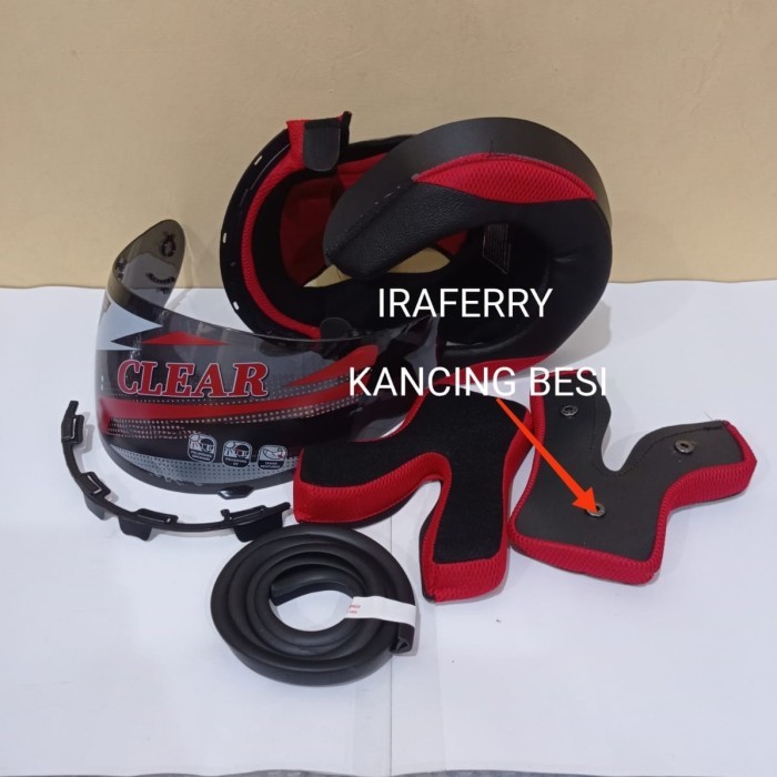 busa helm kyt rc7 rc 7 satu set klip PLASTIK kaca hitam + karet helm