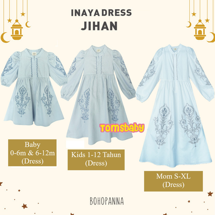 [TOMS] BOHOPANNA - Sarimbit Raya Idul Fitri Family Set JIHAN - RAKHA INAYA Baby Dress INAYA Kids