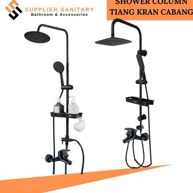 Shower Tiang Stenlies Paket Kran Panas Dingin/Shower Tiang Panas Dingin Hitam Set Air