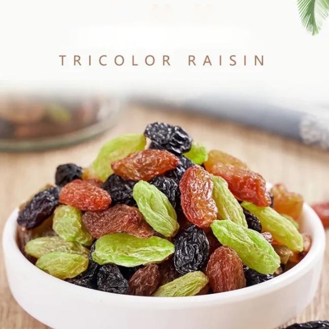 

BISA COD Tricolour Raisins Unsweetened 500gr(1/2kg)/ Kismis Emas, hijau dan Hitam / Kismis 3 warna/camilan food Snacks Toples er-79