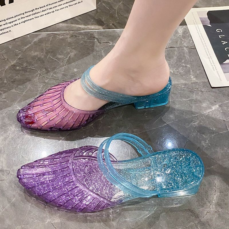 Sandal Wedge Wanita Sandal Plastik Sepatu Jelly Anti-Selip Sepatu Kristal Transparan