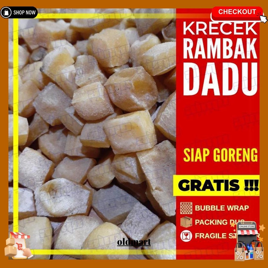 

200 Gram - Kerupuk Rambak Kulit Sapi Krecek Dadu Dorokdok Mentah Krupuk Kerecek Asli Mojokerto Halal 200Gr Siap Kirim