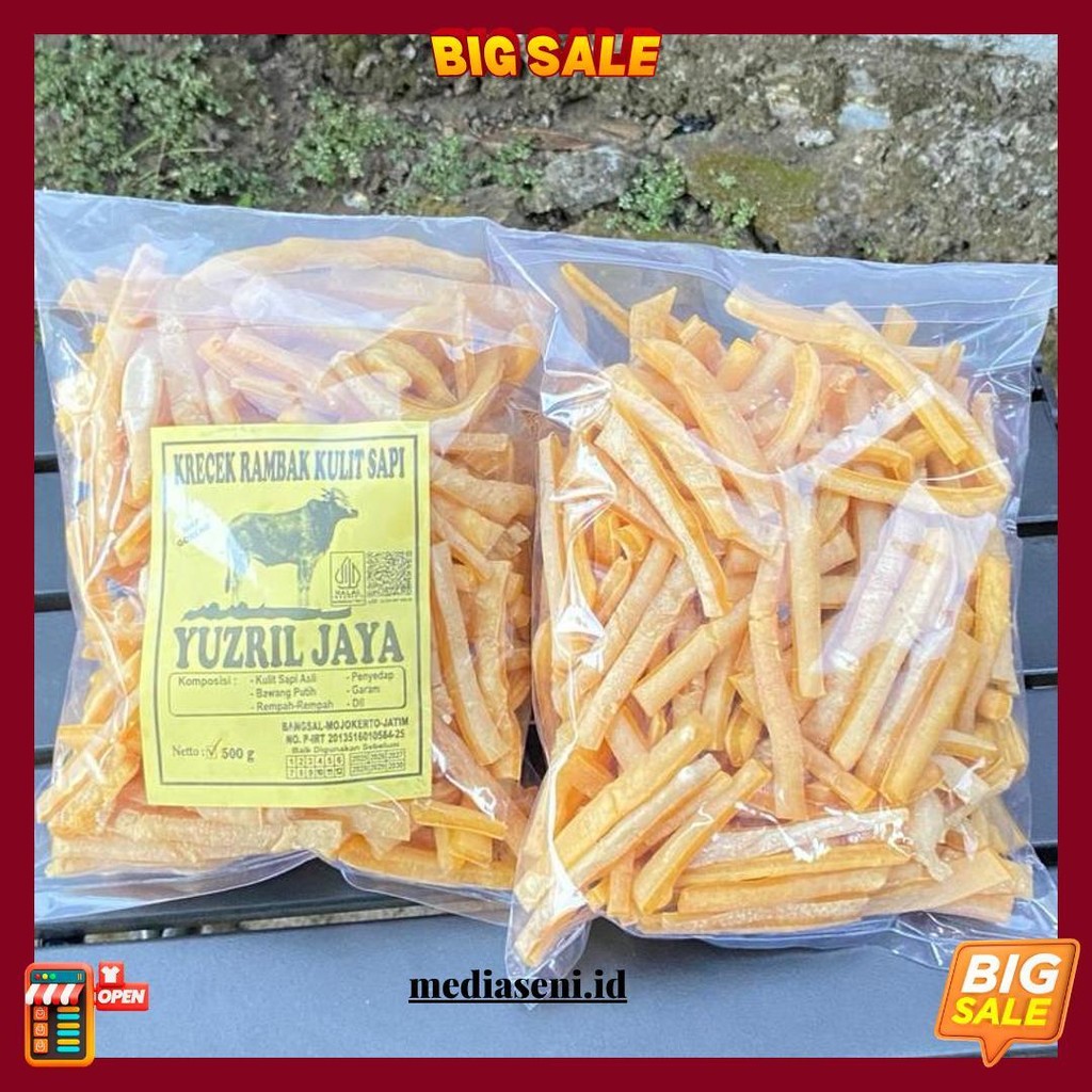 

Krecek Rambak Kulit Sapi "Yuzril Jaya" Bentuk Potongan Stik Mie Original Produk