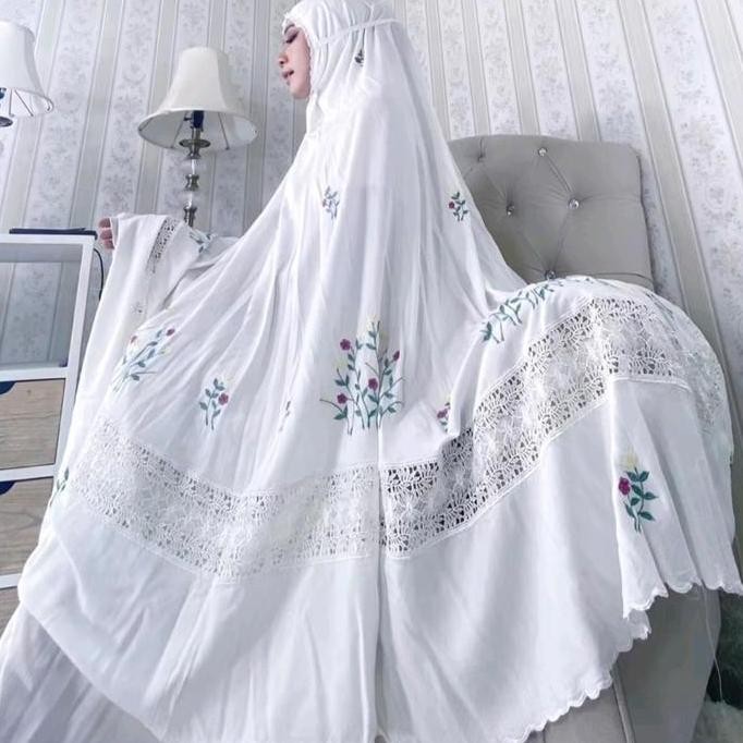Terjangkau Mukena Bordir Katun Rayon/Motif Bordir Bunga Melati/Renda Oky Premium/Mukena Monica