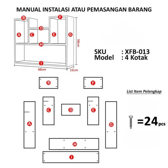 Dhwe - Rak Dinding 4 Sekat Rak Hiasan Rumah Kamar Ruang Tamu Ruang Keluarga Rak Multifungsi Rak