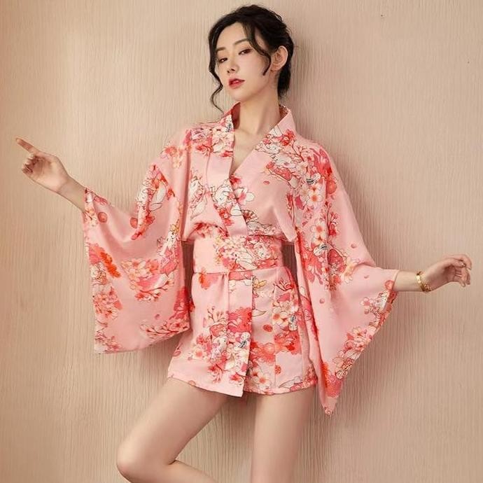 

Lingerie Sexy Kimono Set Cosplay Sakura Japanese Suit Satin Baju Tidur Piyama Wanita 3904 Original