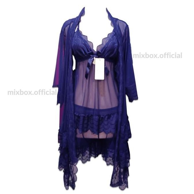 

Kimono 4 In 1 Set Piyama Brukat 3Layer Jumbo Lace Lingerie Mewah Trawang Ld130 - Fiona Original