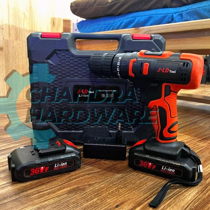 Bor Cordless Jld 36V Baterai Impact Drill Tool Kit Aksesoris Lengkap